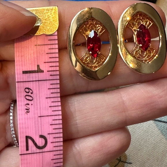 Signed Vintage Marquise Garnet Cufflinks - Picture 4 of 13